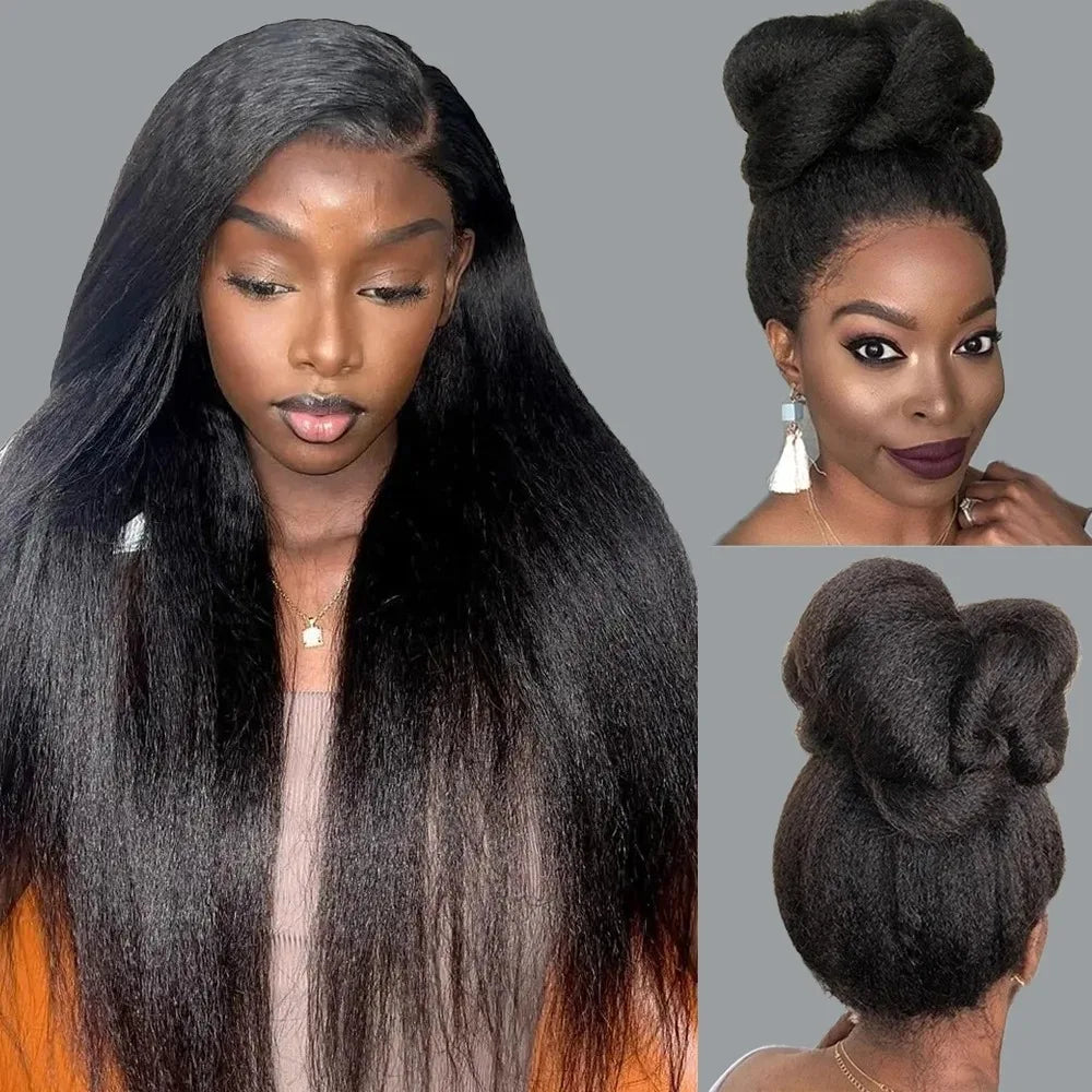 360 Invisi Strap Kinky Straight Wig - Full Lace Yaki 200% Density