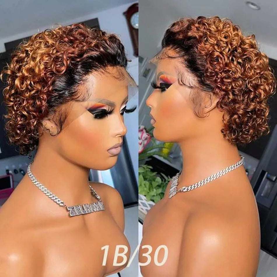 99J Burgundy Curly Pixie Cut Wig - 13x2 Lace Front