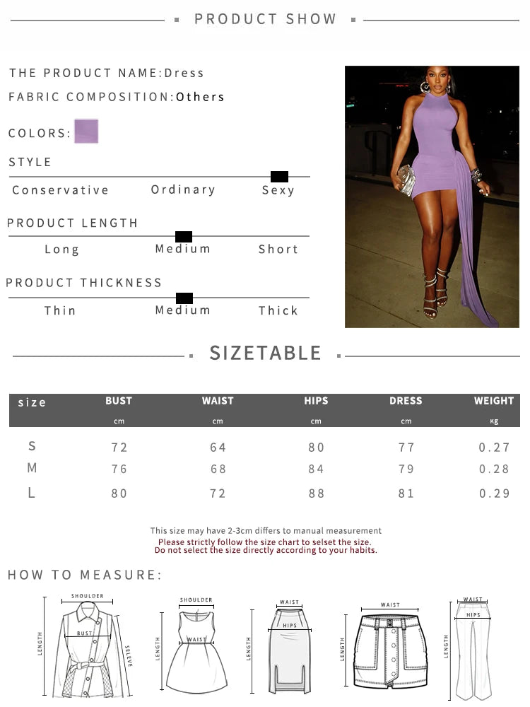Purple Halter Mini Dress with Side Train - Showstopper