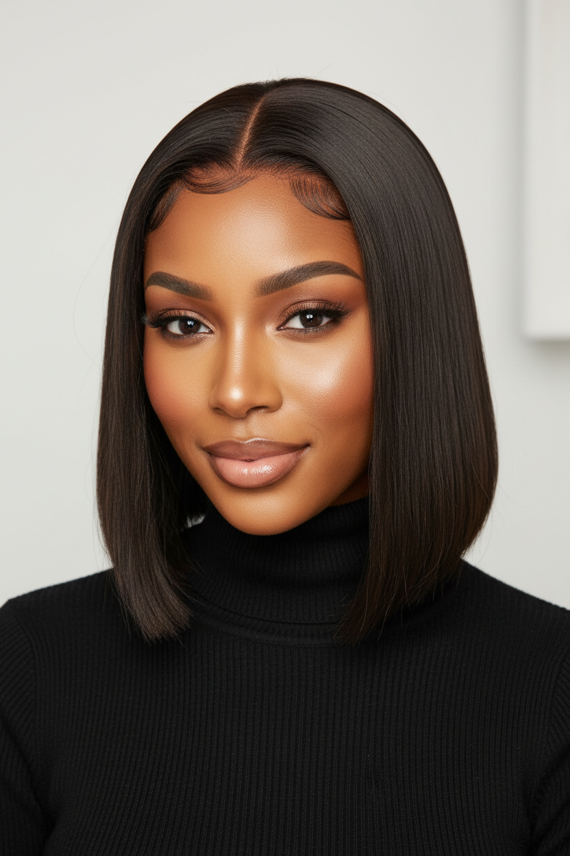 Close-up - Straight bob with black turtleneck