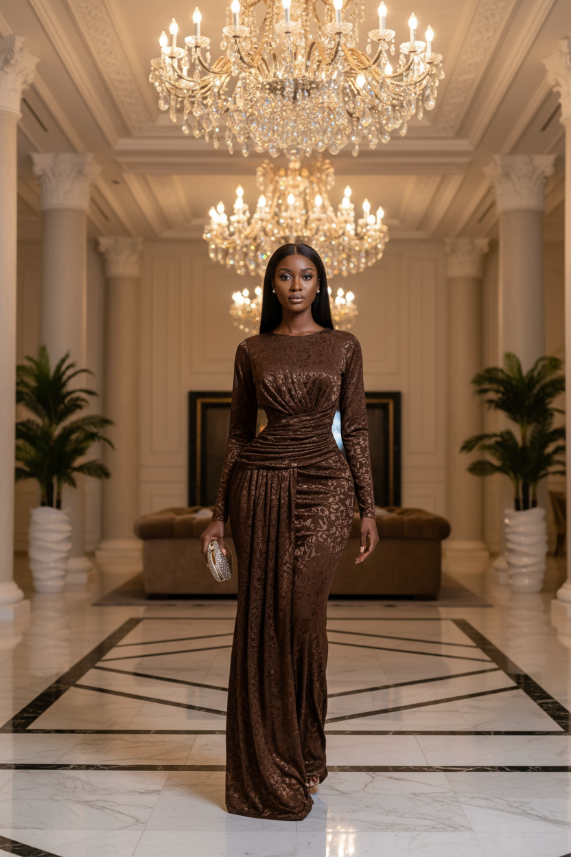 Coffee draped maxi dress