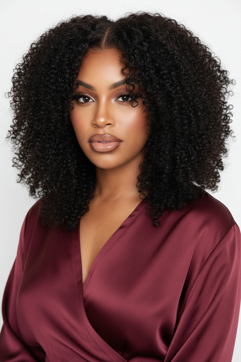Front view - Curly wig with burgundy