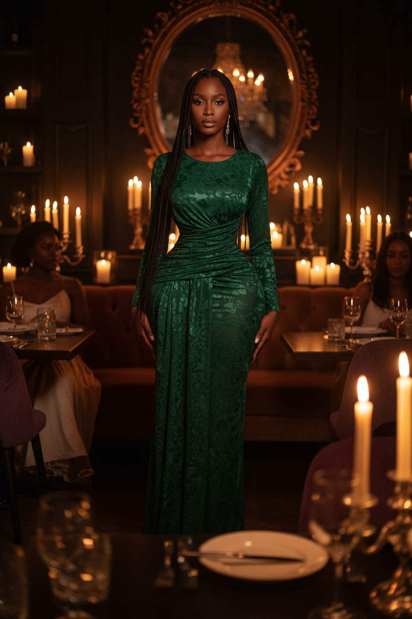 Green draped maxi dress