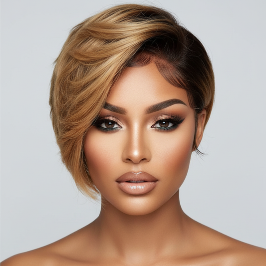 Honey Blonde Asymmetric Pixie