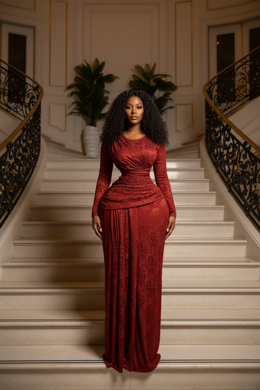 Red draped maxi dress