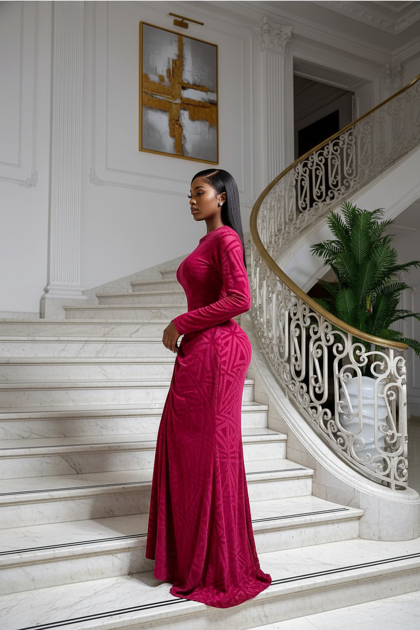 Rose red dress side