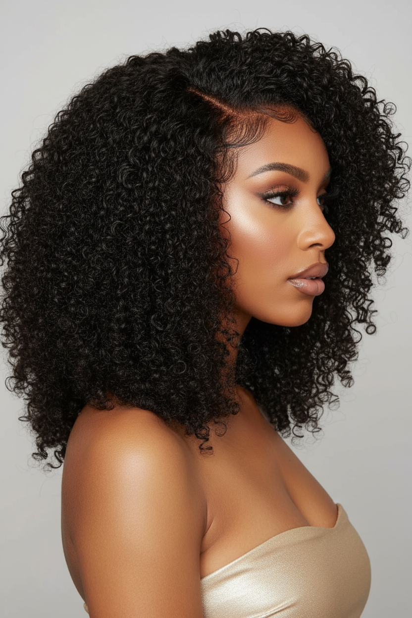 Side profile - Curly wig with gold